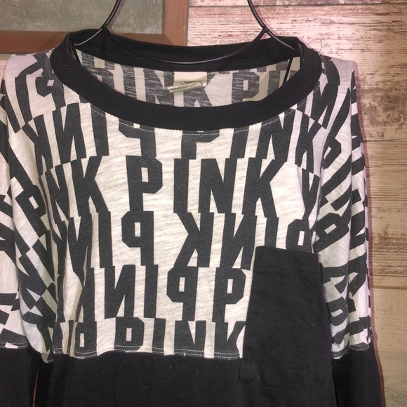 PINK Victoria’s Secret long sleeve shirt black and gray size small campus shirt‌ - Picture 2 of 7